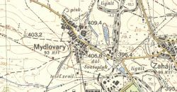 1953-1954 Mydlovary topografická mapa